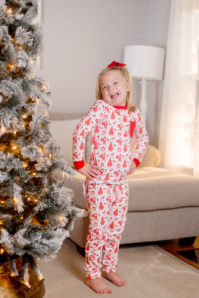Old Fashioned Christmas Girls' Lounge 2 Piece Set with Ruffle Trim