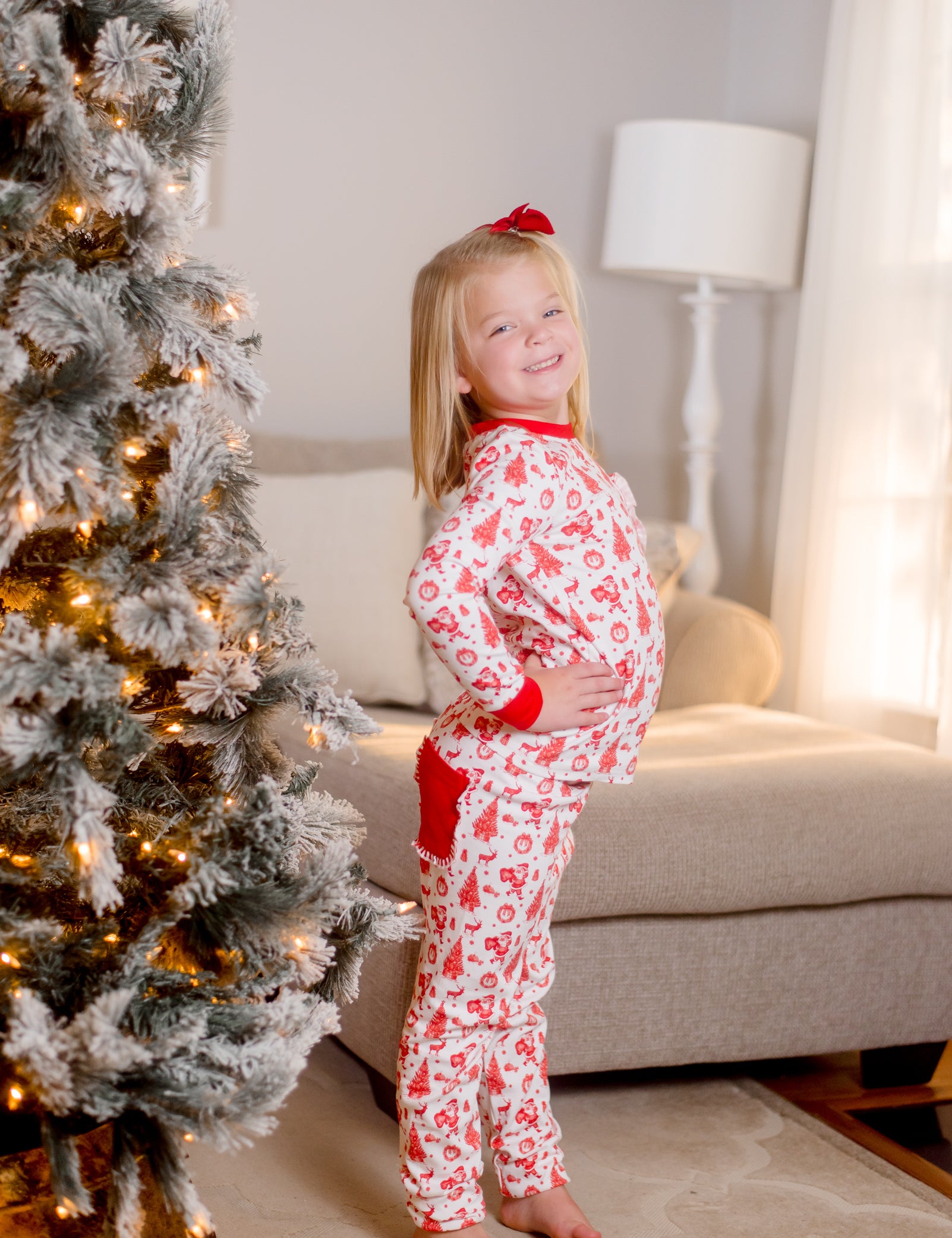 Old Fashioned Christmas Girls' Lounge 2 Piece Set with Ruffle Trim