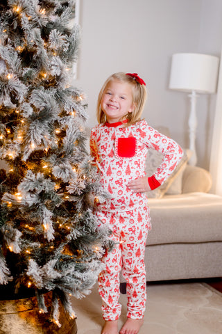 Old Fashioned Christmas Girls' Lounge 2 Piece Set with Ruffle Trim