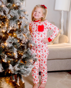 Old Fashioned Christmas Girls' Lounge 2 Piece Set with Ruffle Trim