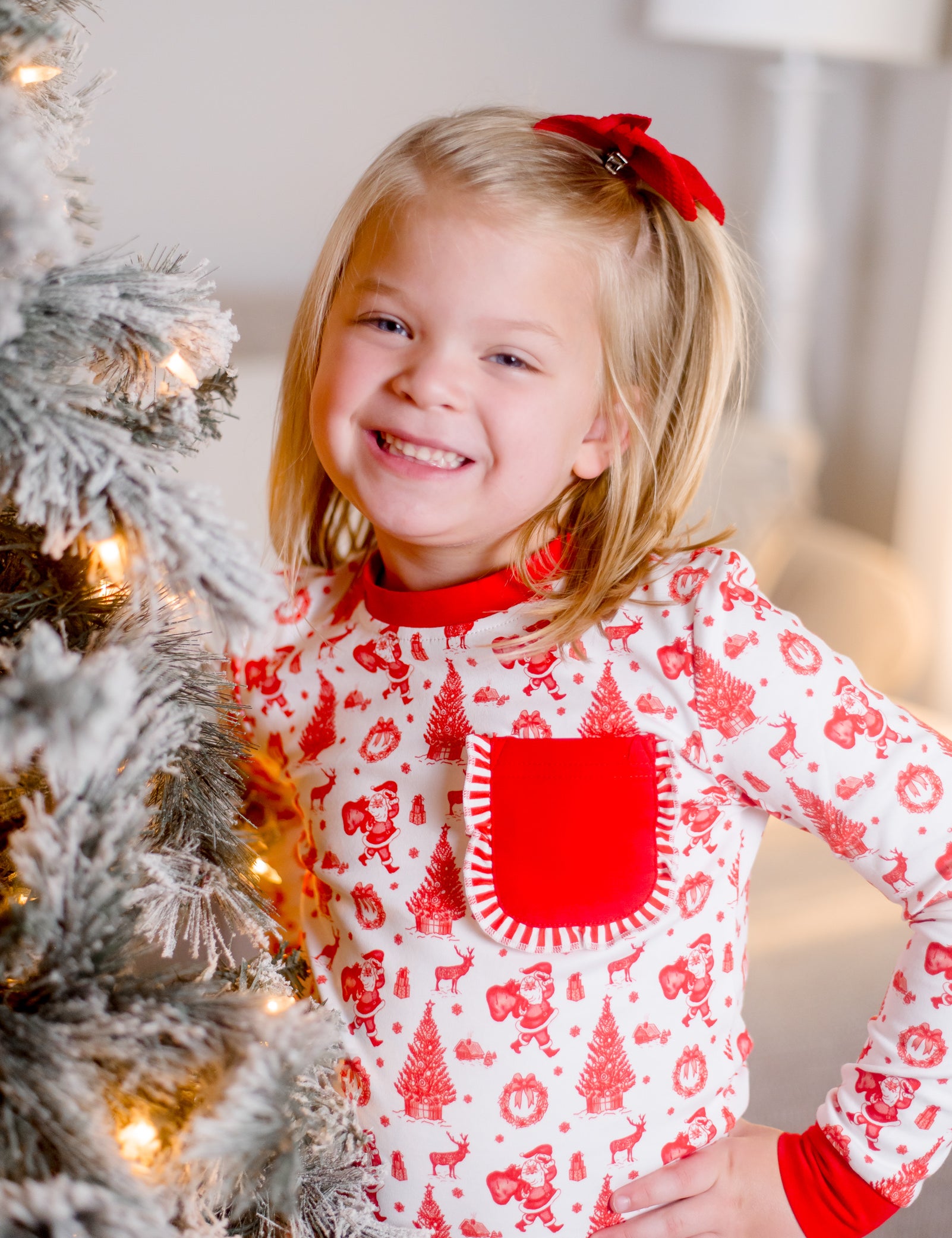 Old Fashioned Christmas Girls' Lounge 2 Piece Set with Ruffle Trim