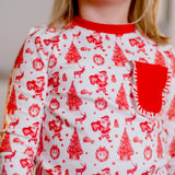 Old Fashioned Christmas Girls' Lounge 2 Piece Set with Ruffle Trim