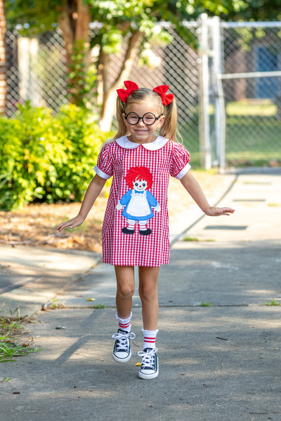 Dolly Red Gingham A-Line Raggedy Ann Applique Dress