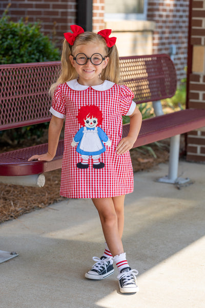 Dolly Red Gingham A-Line Raggedy Ann Applique Dress