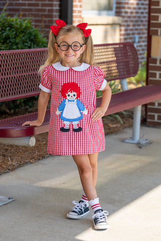 Dolly Red Gingham A-Line Raggedy Ann Applique Dress - LIMITED PREORDEDR