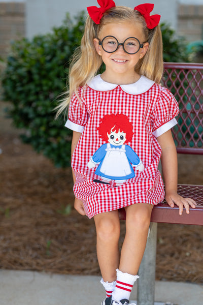 Dolly Red Gingham A-Line Raggedy Ann Applique Dress