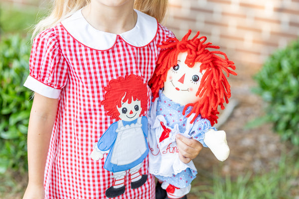 Dolly Red Gingham A-Line Raggedy Ann Applique Dress