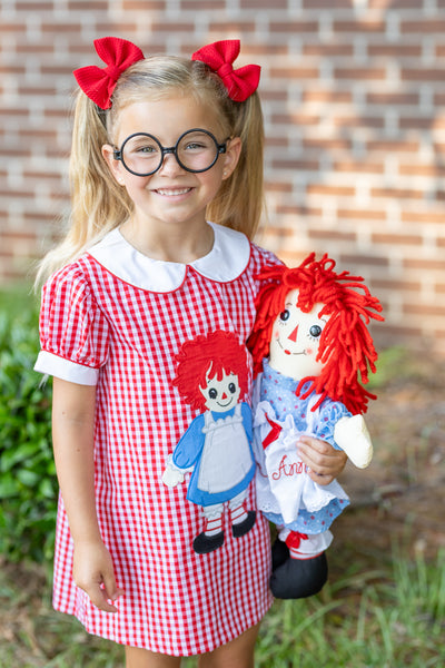 Dolly Red Gingham A-Line Raggedy Ann Applique Dress