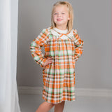 Autumn Plaid Scalloped Bishop Collar Dress