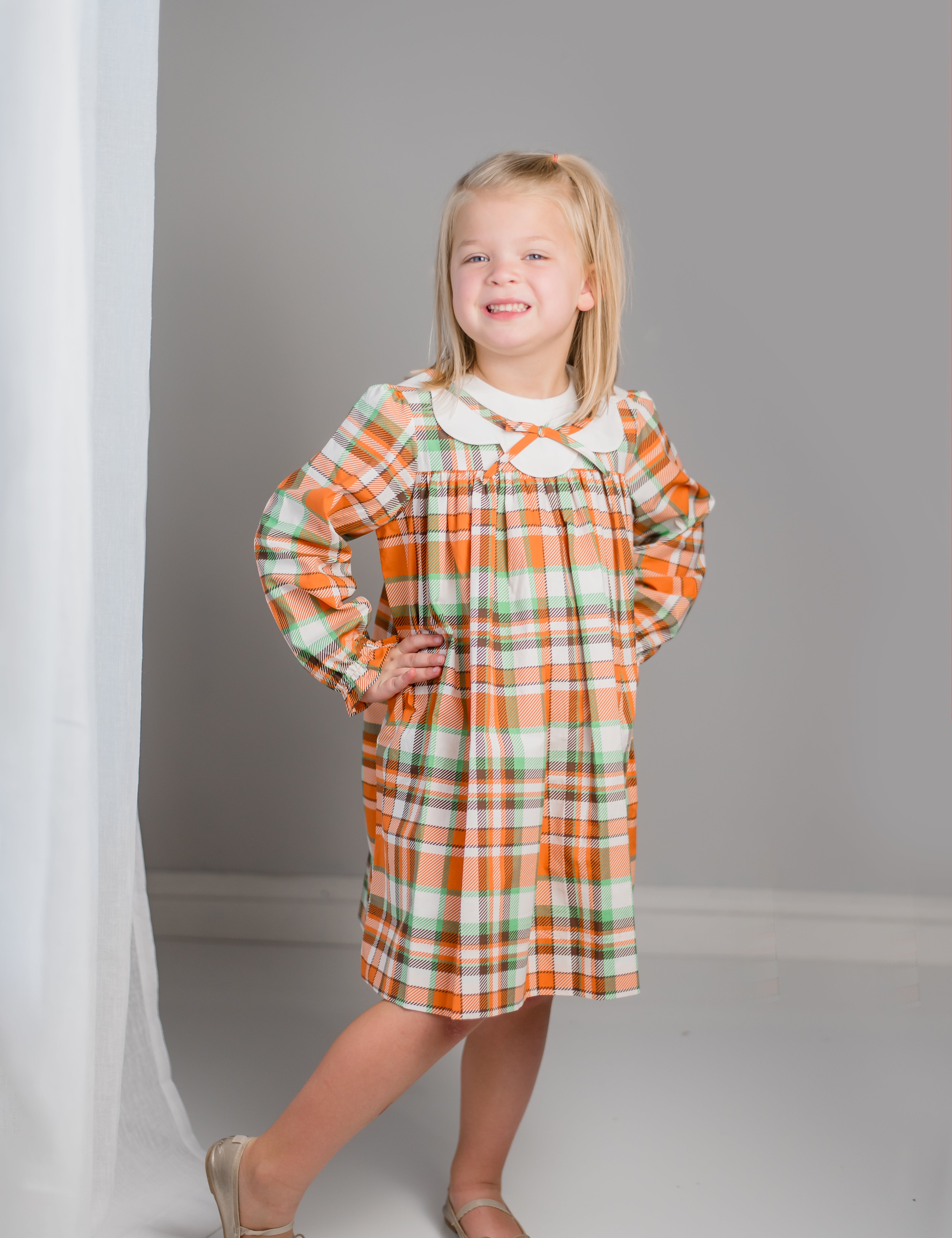 Autumn Plaid Scalloped Bishop Collar Dress