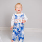 Thankful Navy Gingham Longall with Turkey Embroidered Panel