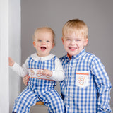 Thankful Navy Gingham Longall with Turkey Embroidered Panel