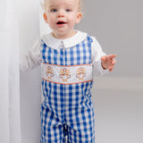 Thankful Navy Gingham Longall with Turkey Embroidered Panel