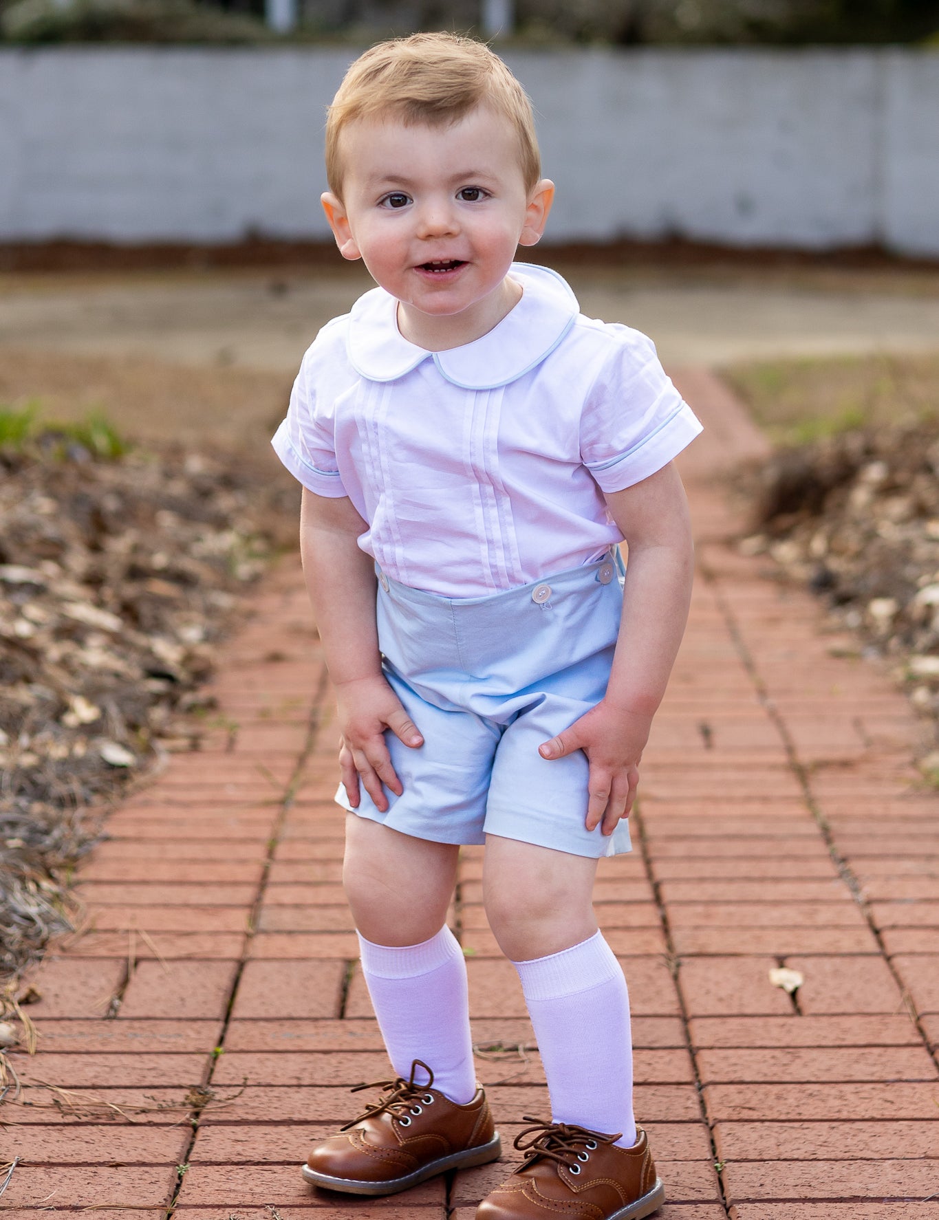 Sterling Boys Blue Heirloom Button-On Shorts Set