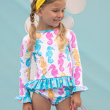 Seahorse Print Rash Guard Swim Suit Set