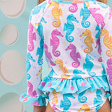 Seahorse Print Rash Guard Swim Suit Set