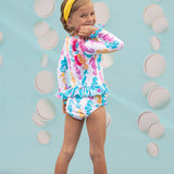 Seahorse Print Rash Guard Swim Suit Set