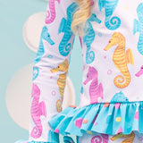 Seahorse Print Rash Guard Swim Suit Set