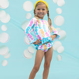 Seahorse Print Rash Guard Swim Suit Set