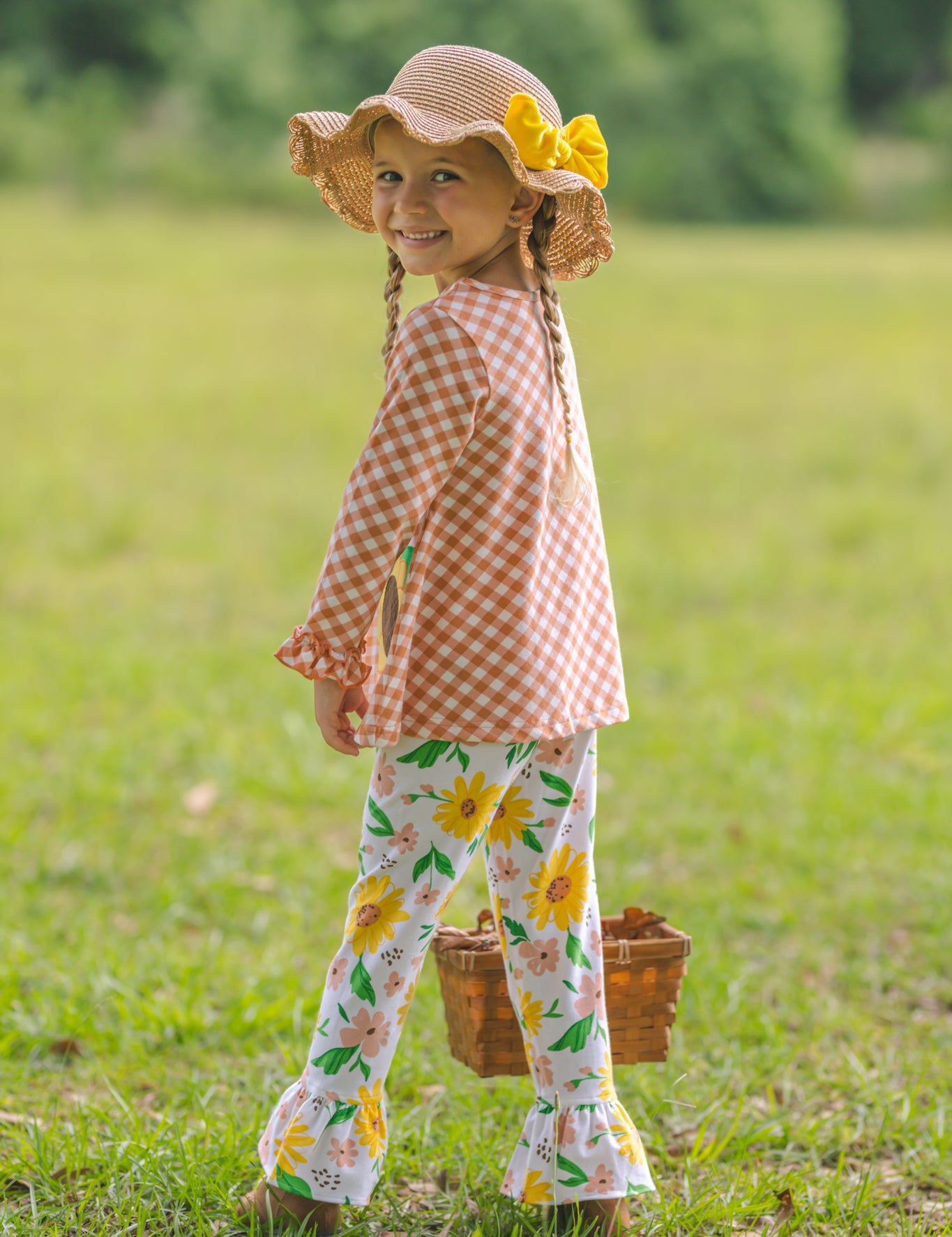 Sunflower Evenings Appliquéd Swing Top & Ruffled Leggings Set
