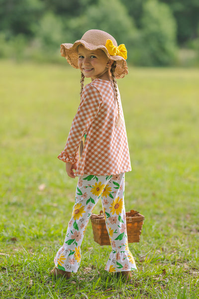 Sunflower Evenings Appliquéd Swing Top & Ruffled Leggings Set