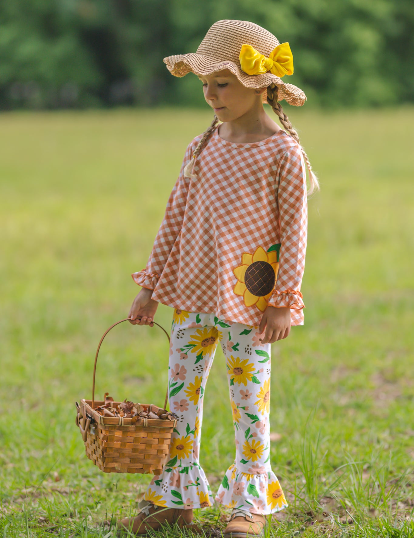 Sunflower Evenings Appliquéd Swing Top & Ruffled Leggings Set