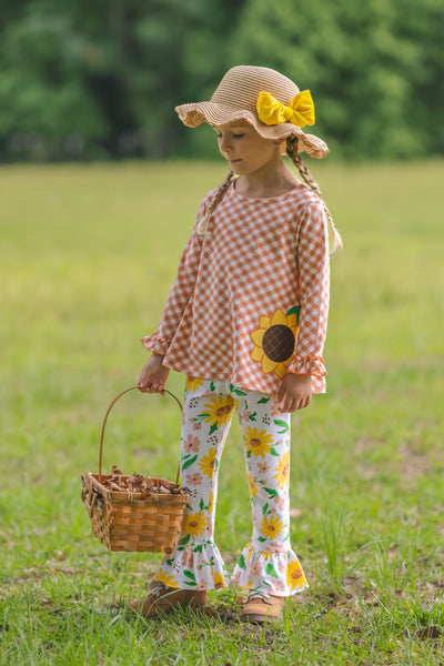 Sunflower Evenings Appliquéd Swing Top & Ruffled Leggings Set