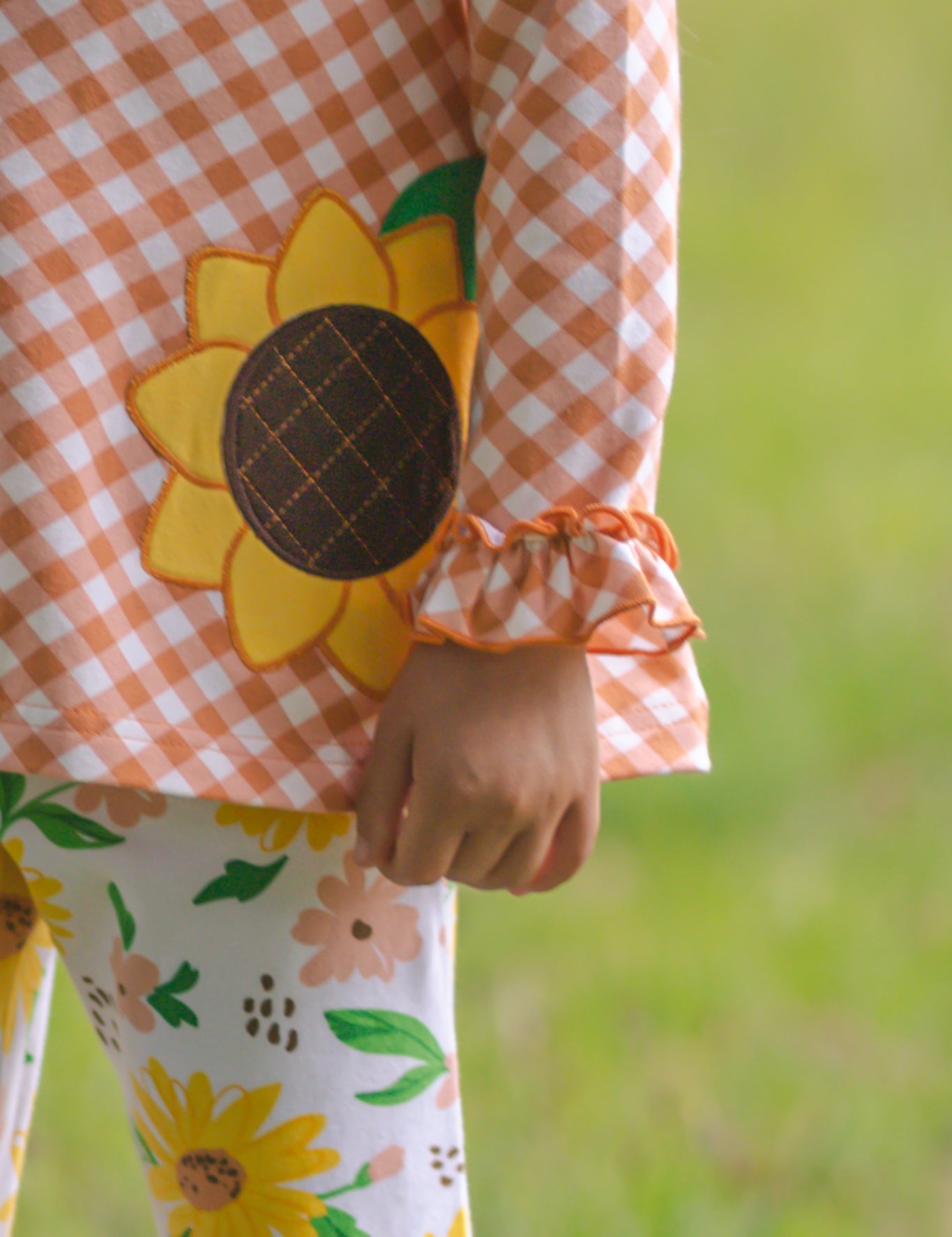 Sunflower Evenings Appliquéd Swing Top & Ruffled Leggings Set
