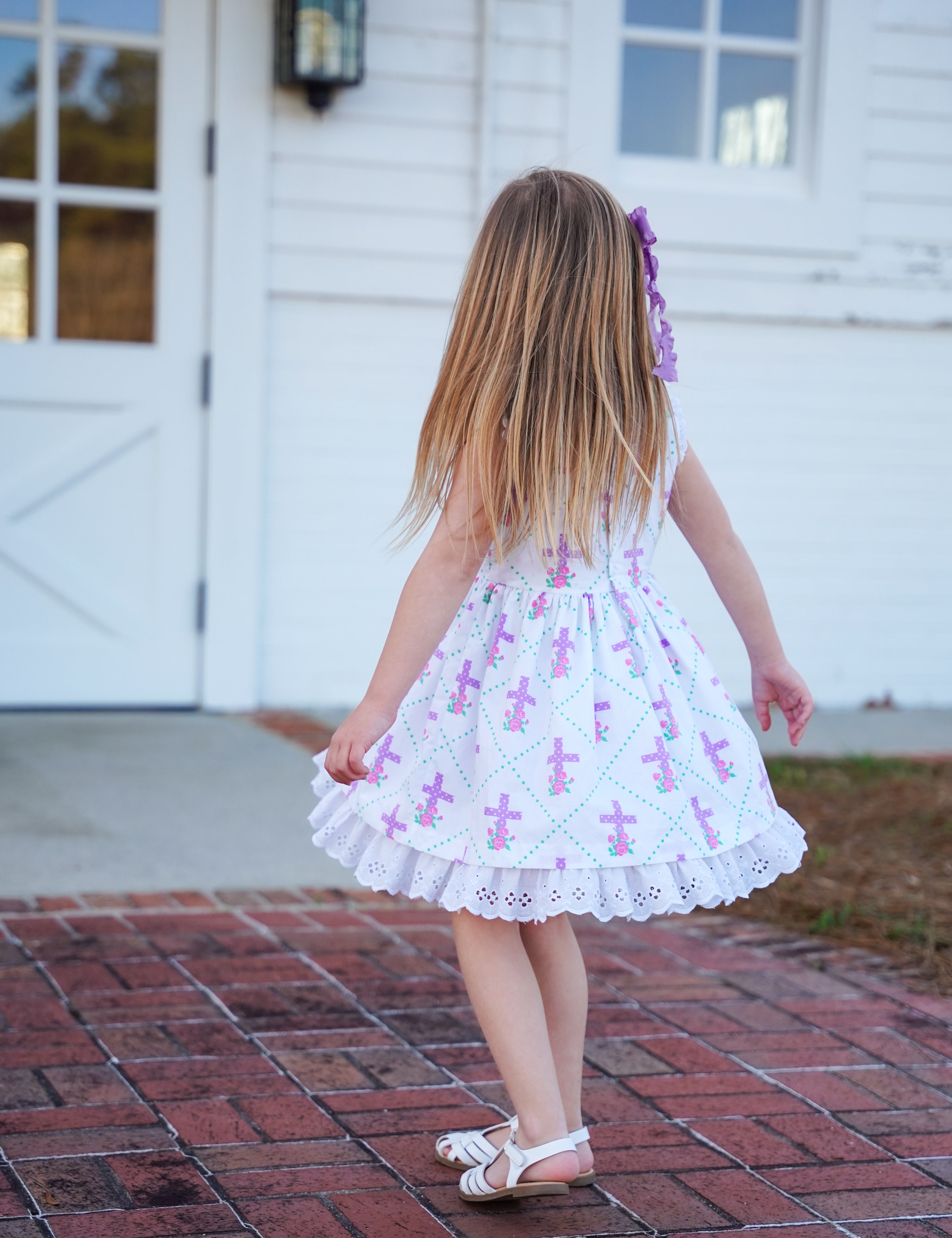 Grace Eyelet Trim Cross Printed Dress
