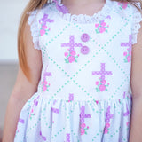 Grace Eyelet Trim Cross Printed Dress