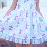 Grace Eyelet Trim Cross Printed Dress