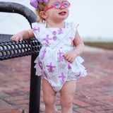 Grace Cross Print Eyelet Ruffled Bubble