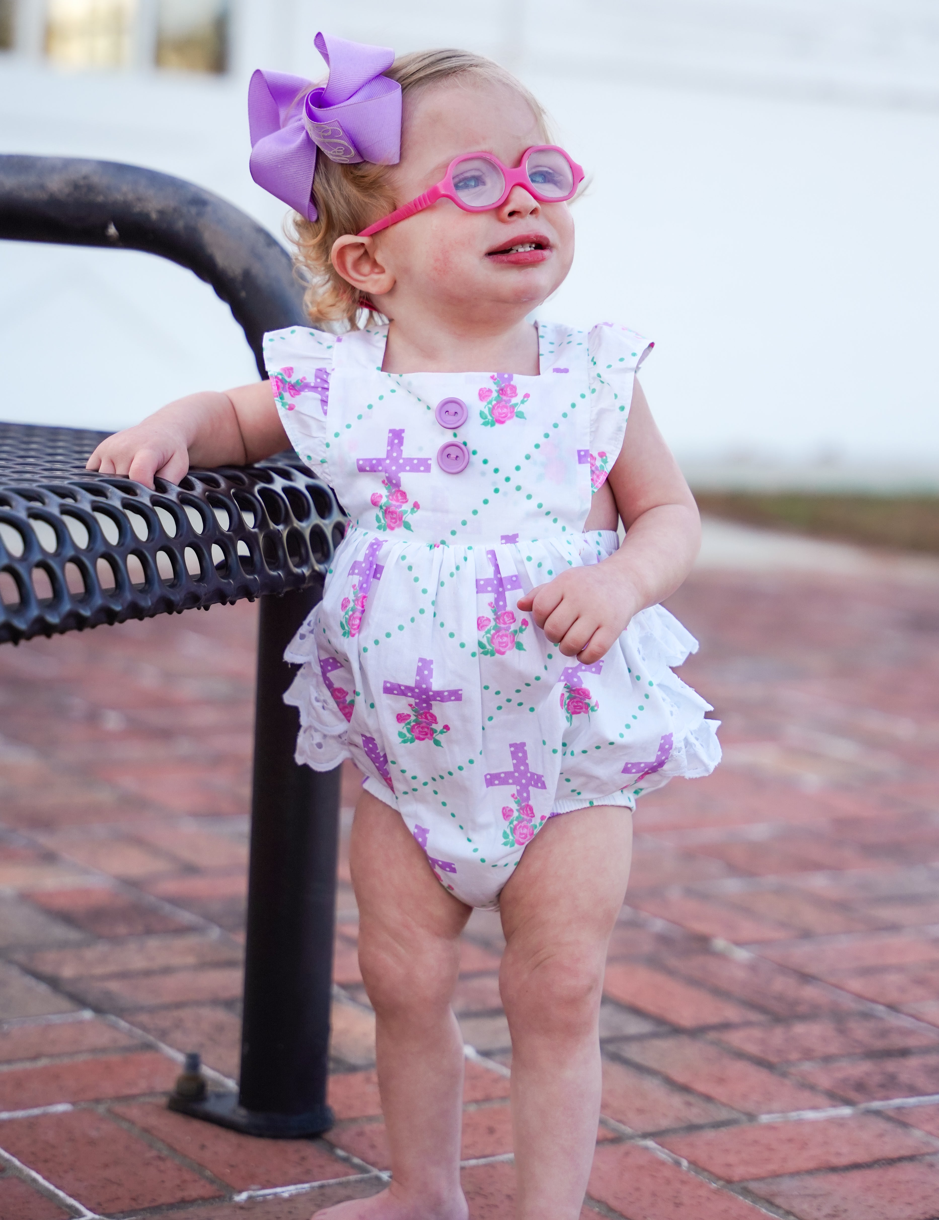 Grace Cross Print Eyelet Ruffled Bubble