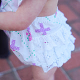 Grace Cross Print Eyelet Ruffled Bubble