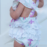 Grace Cross Print Eyelet Ruffled Bubble