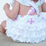 Grace Cross Print Eyelet Ruffled Bubble
