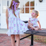 Grace Cross Print Eyelet Ruffled Bubble