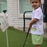 Fore! Boys' Knit Appliqued Golf Cart Shirt & Gingham Shorts Set