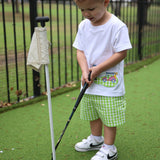 Fore! Boys' Knit Appliqued Golf Cart Shirt & Gingham Shorts Set