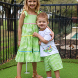 Fore! Boys' Knit Appliqued Golf Cart Shirt & Gingham Shorts Set