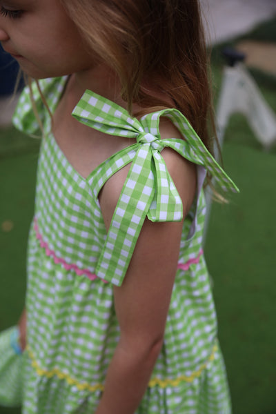 Fore! Girls' Tie Shoulder Gingham Tiered Dress