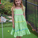 Fore! Girls' Tie Shoulder Gingham Tiered Dress
