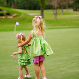 Fore! Girls' Tie Shoulder Gingham Bubble with Golf Cart Applique