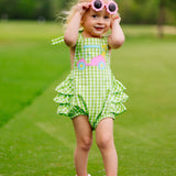 Fore! Girls' Tie Shoulder Gingham Bubble with Golf Cart Applique