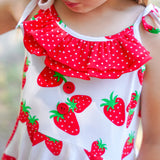 Knit Strawberry Print Tie Shoulder Dress