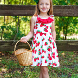 Knit Strawberry Print Tie Shoulder Dress