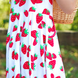 Knit Strawberry Print Tie Shoulder Dress