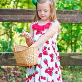 Knit Strawberry Print Tie Shoulder Dress