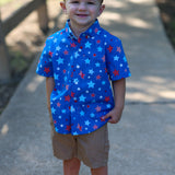 Make A Wish Boys' Short Sleeve Button Up Start Print Shirt