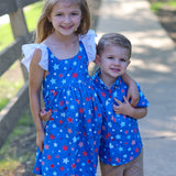 Make A Wish Boys' Short Sleeve Button Up Start Print Shirt